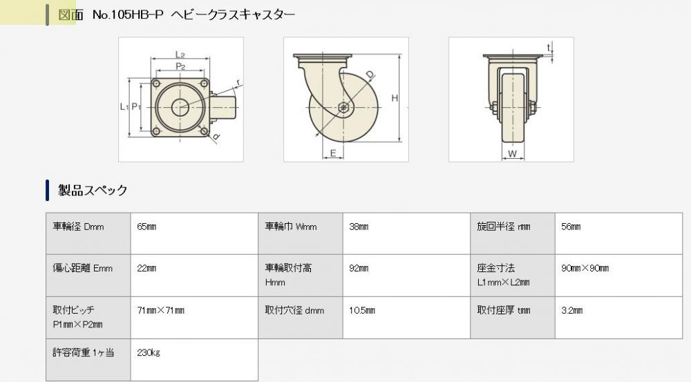 日本内村制作所脚轮型号105HB-P 