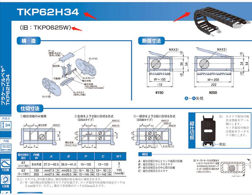 日本TSUBAKI椿本拖链型号TKP0625W200R150...